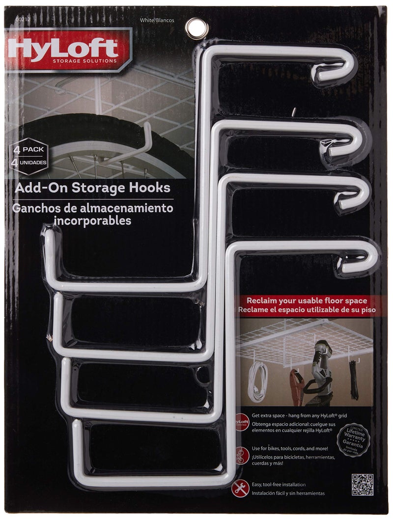 HyLoft 00212 Add-On Storage Hook Accessory for HyLoft Model-540 Ceiling Rack, 4 Count , White - Image 1